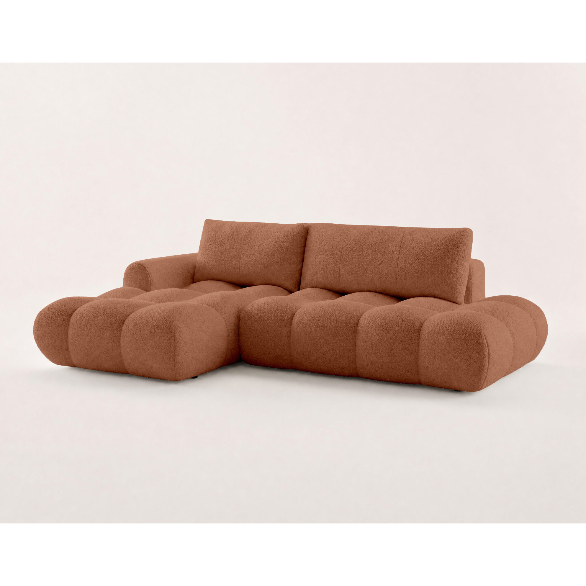 Yulin - Canapé d'angle ouvert gauche 4 places convertible avec coffre en tissu bouclette - Rouille