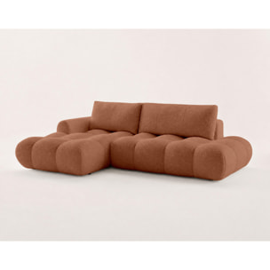 Yulin - Canapé d'angle ouvert gauche 4 places convertible avec coffre en tissu bouclette - Rouille