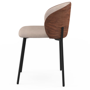 Chaises Poppy tissu taupe dossier effet noyer - lot de 4