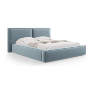 Lit coffre avec tête de lit double "Arendal" 160x200cm en velours bleu clair