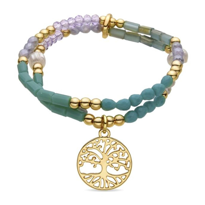 Pulsera con Cristal Azul acabado oro 18k