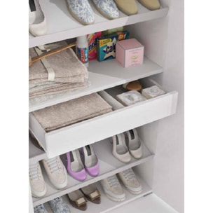 Scarpiera Eracle, Mobile multiuso da ingresso con anta a specchio , Armadio moderno portascarpe a 6 ripiani, 100% Made in Italy, 72x37h195 cm, Bianco