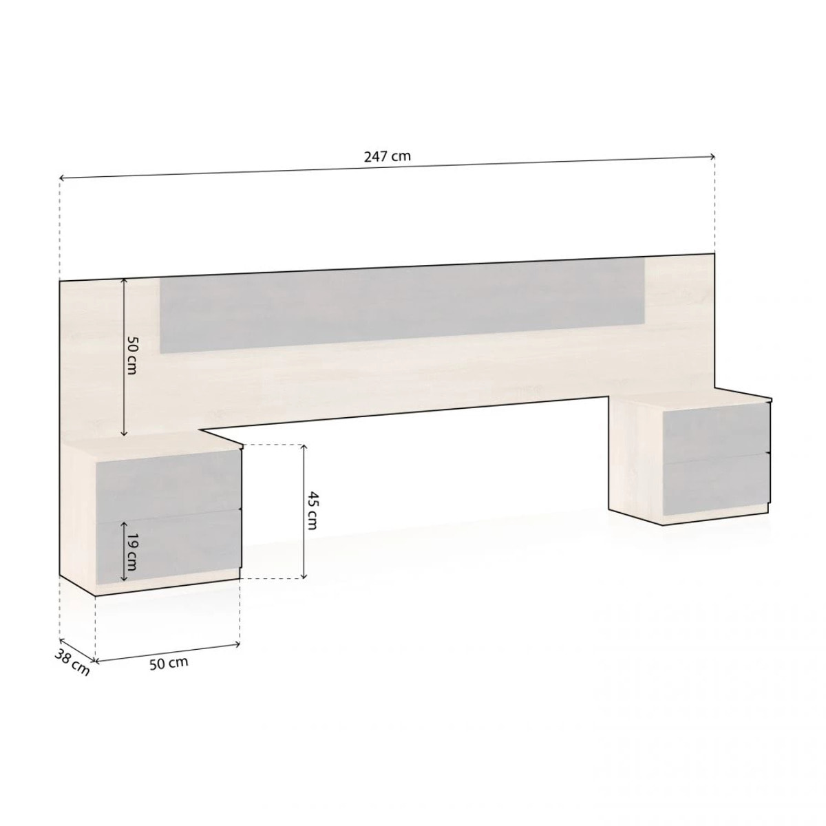 Cabecero con mesitas Akari Roble Canadian - Óxido
