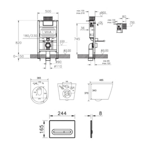 Bâti support 82cm + WC sans bride SAT + Abattant softclose + Plaque Chrome mat (VUNI82INFINITIO-5)