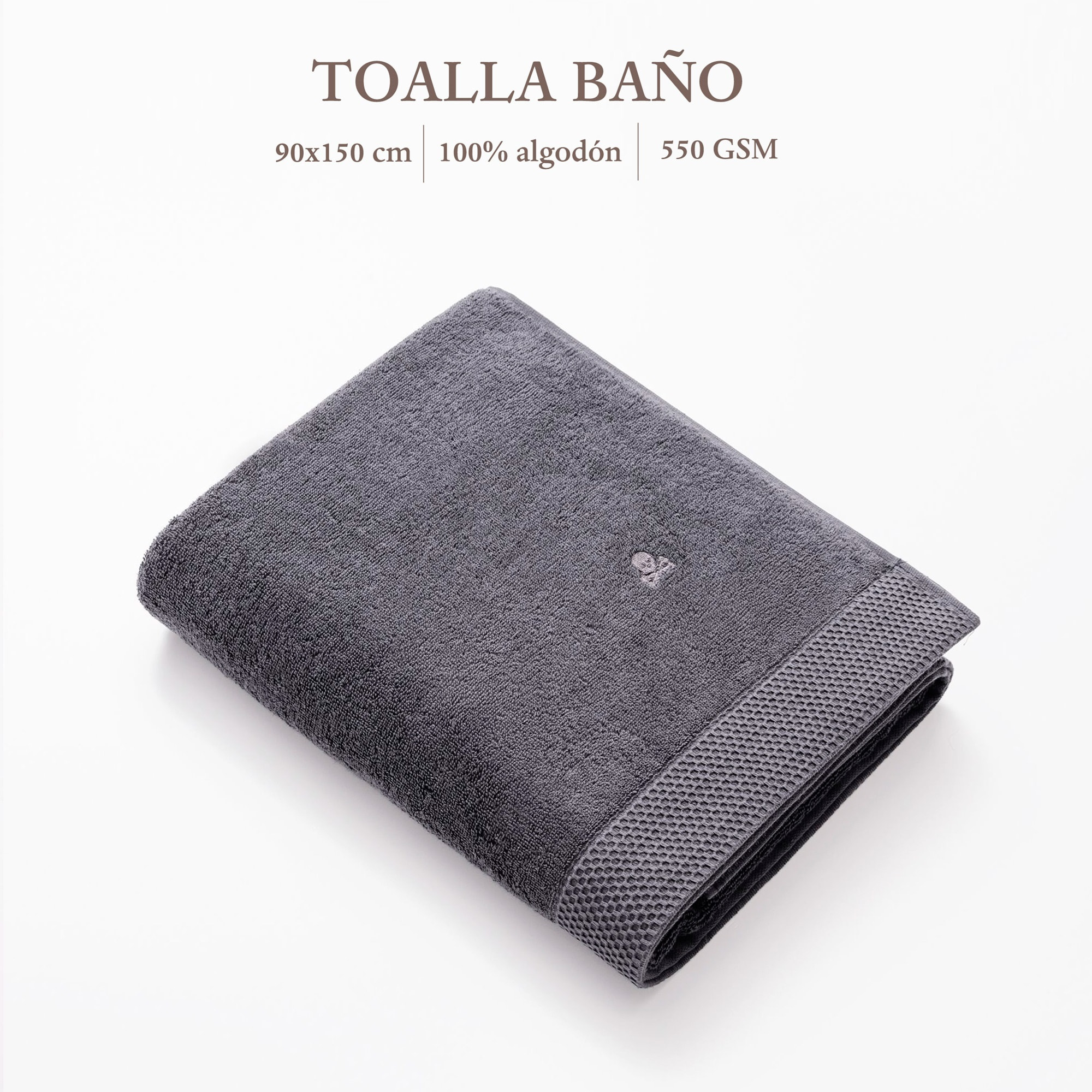 Toalla de baño 90x150cm 100% algodón 550gsm gris oscuro logo bordado scalpers home