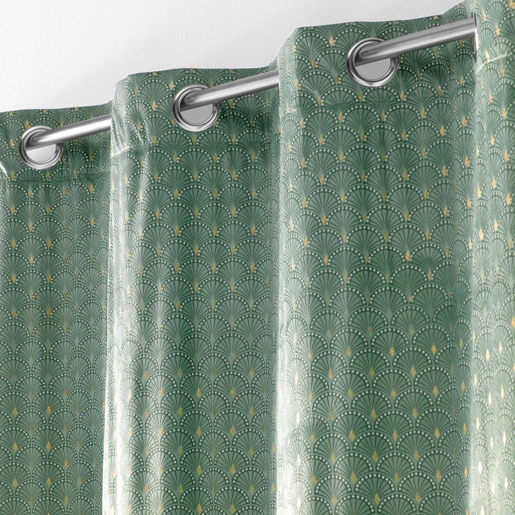 Rideau tamisant en velours print or - Kaki