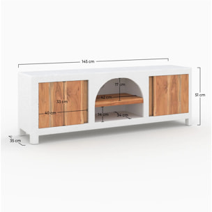 Meuble TV en béton blanc cassé et bois d'acacia 145 cm - Fira