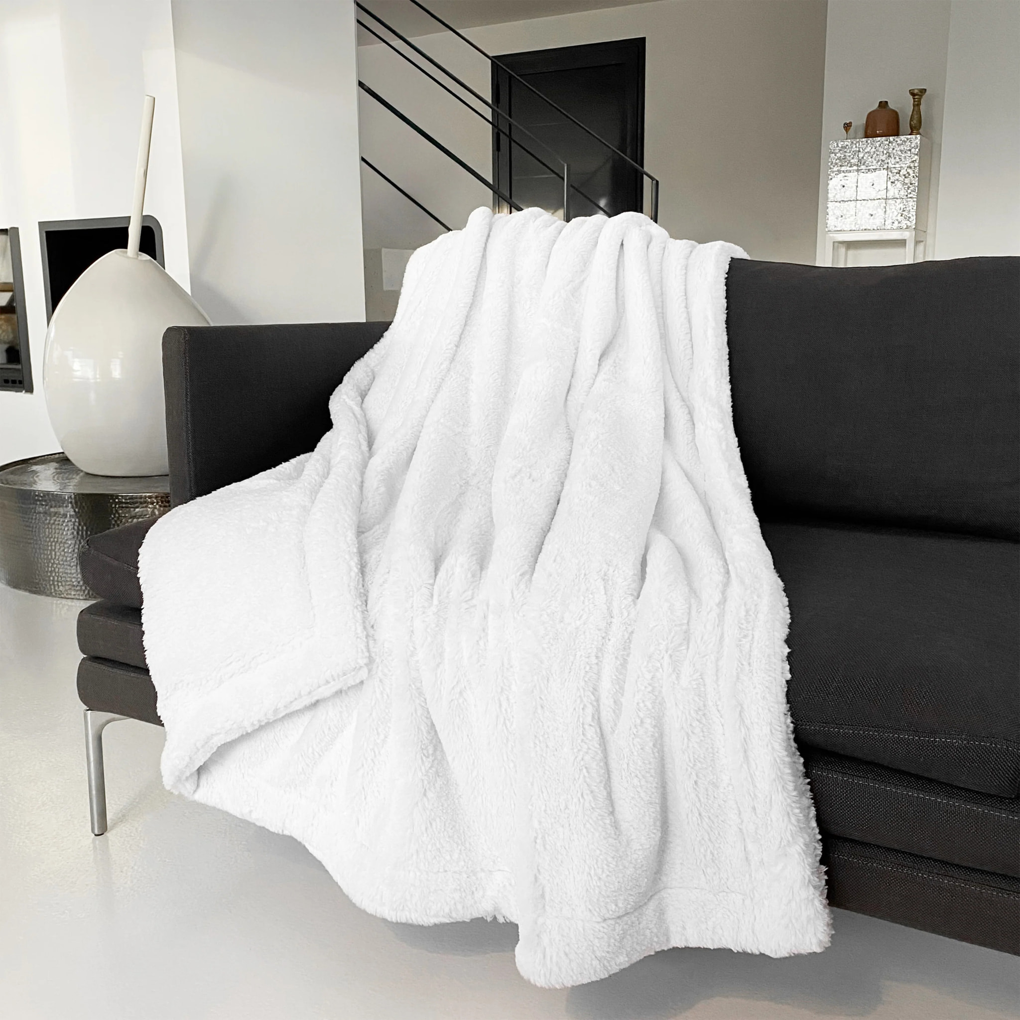 Plaid imitation "Lapin" - Cocoon Blanc - 610g/m²