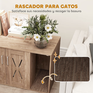 Mueble Arenero para Gatos 3 en 1 Nido Mesa Auxiliar Caja de Arena para Gatos con Puertas Estera para Rascar y Compartimento para Salón Dormitorio 80x48x50,5 cm Marrón