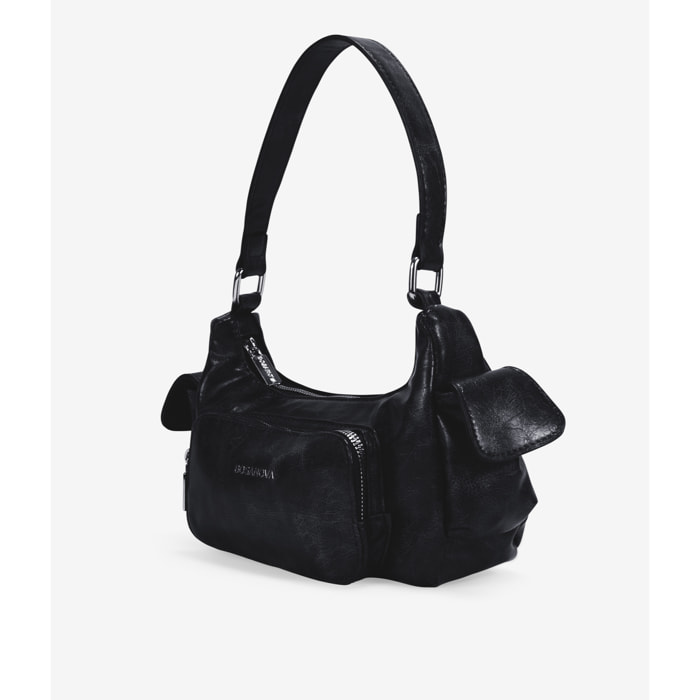 Bolso de hombro negro con bolsillos