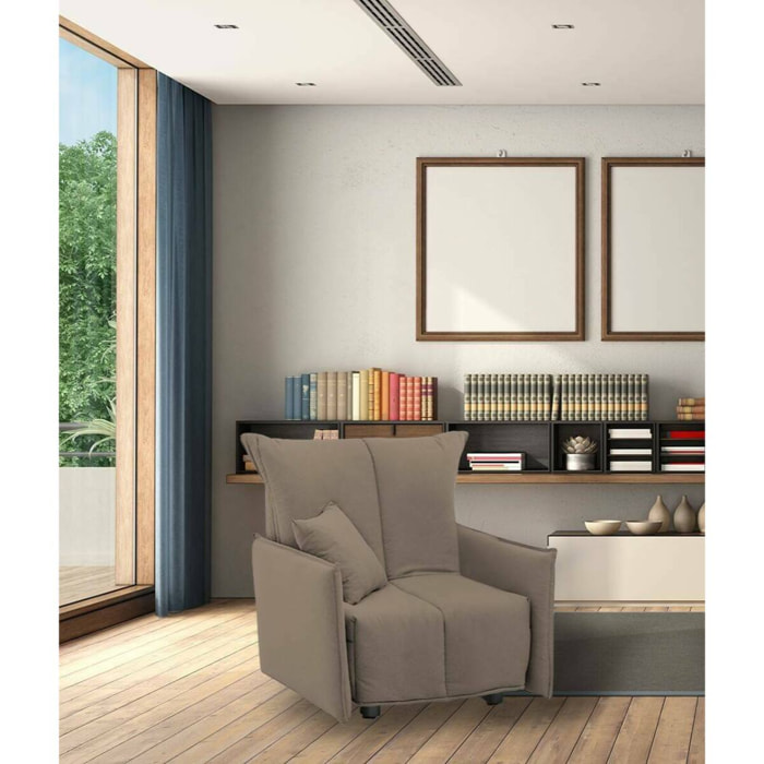 Poltrona Atlantis, Divano singolo, Poltrona soggiorno apertura a carrello, Braccioli standard, 100% Made in Italy, Cm 110x90h85, Tortora