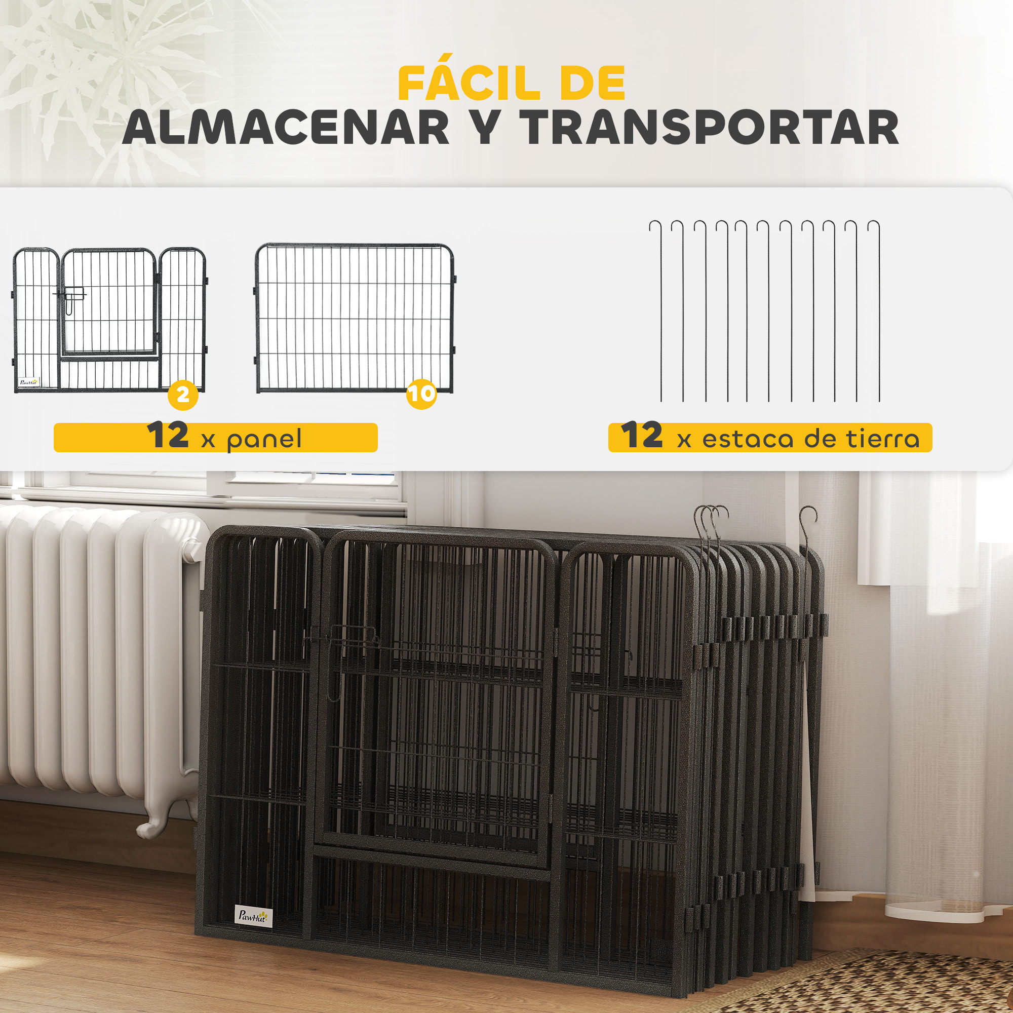 Parque para Perros de 12 Paneles Parque de Juegos de Bricolaje para Mascotas con 2 Puertas Corralito para Perros para Exterior Interior Acero 80x60 cm Negro