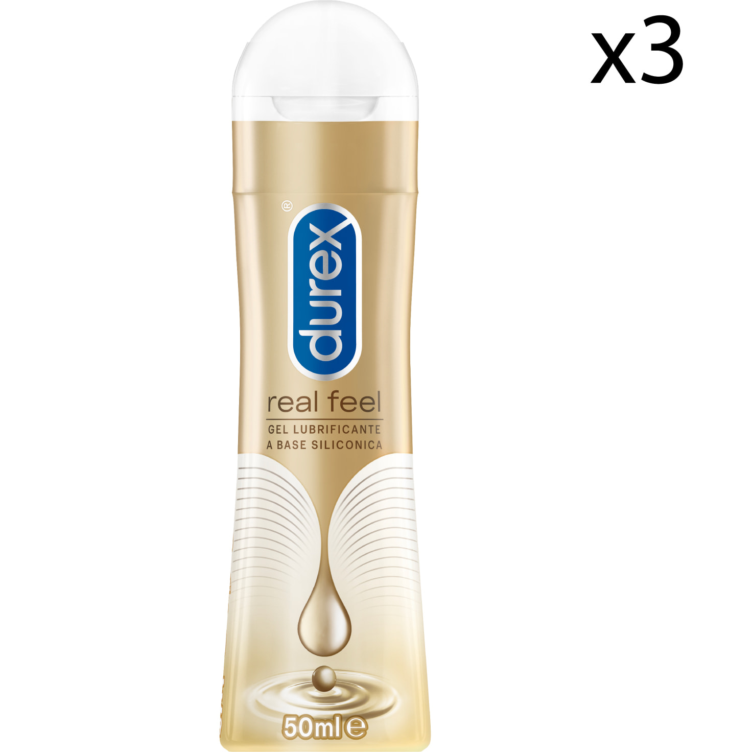 3x Durex Real Feel Pleasure Gel Lubrificante Intimo Effetto Vellutato - 3 x 50ml