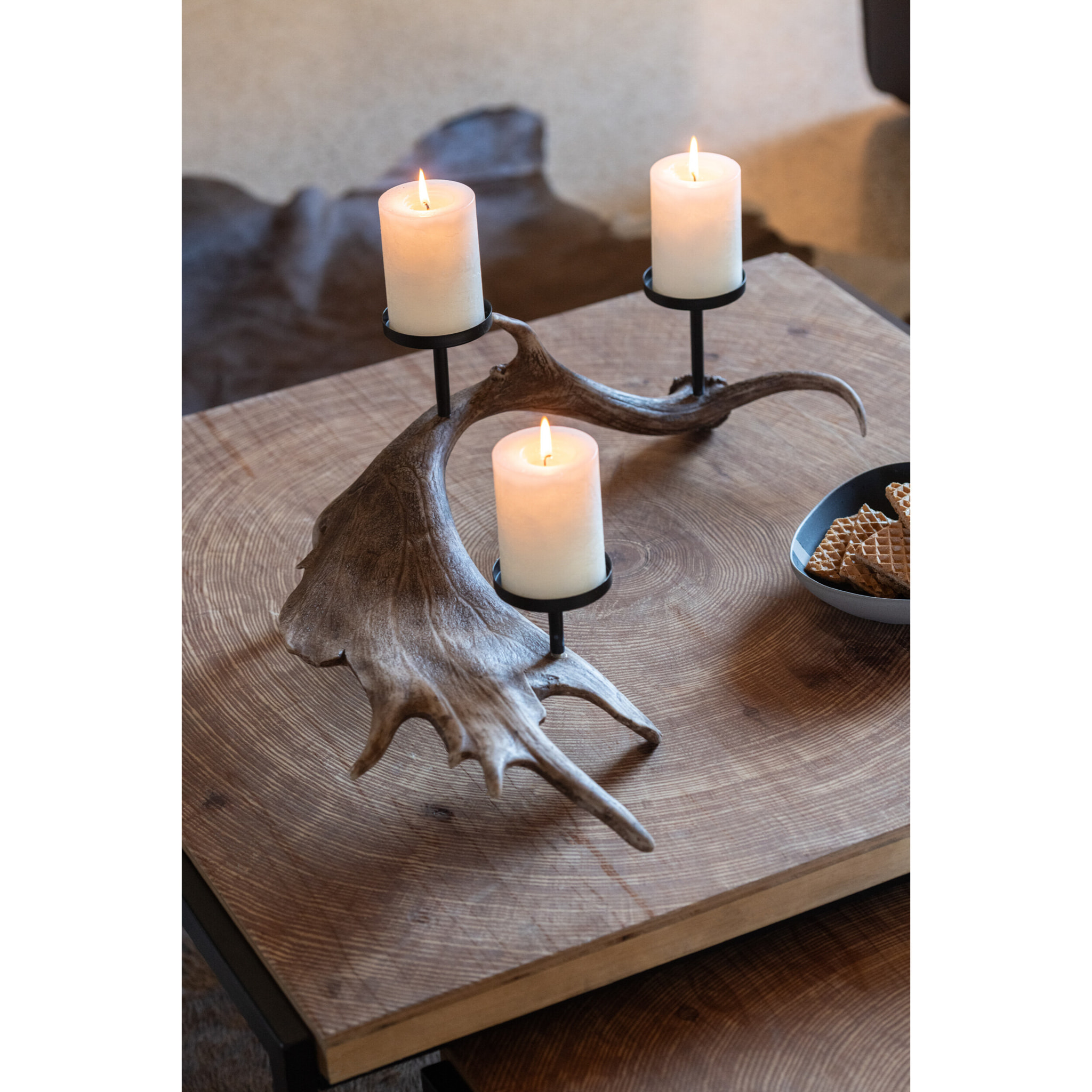J-Line bougeoir Antlers - polyrésine - brun - large