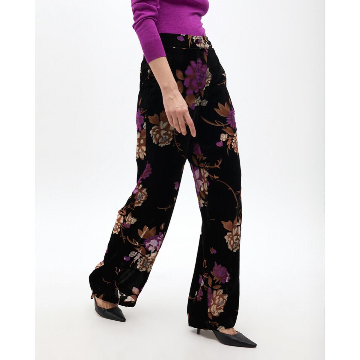 Pantalone Dritto Devoré Velluto Floreale