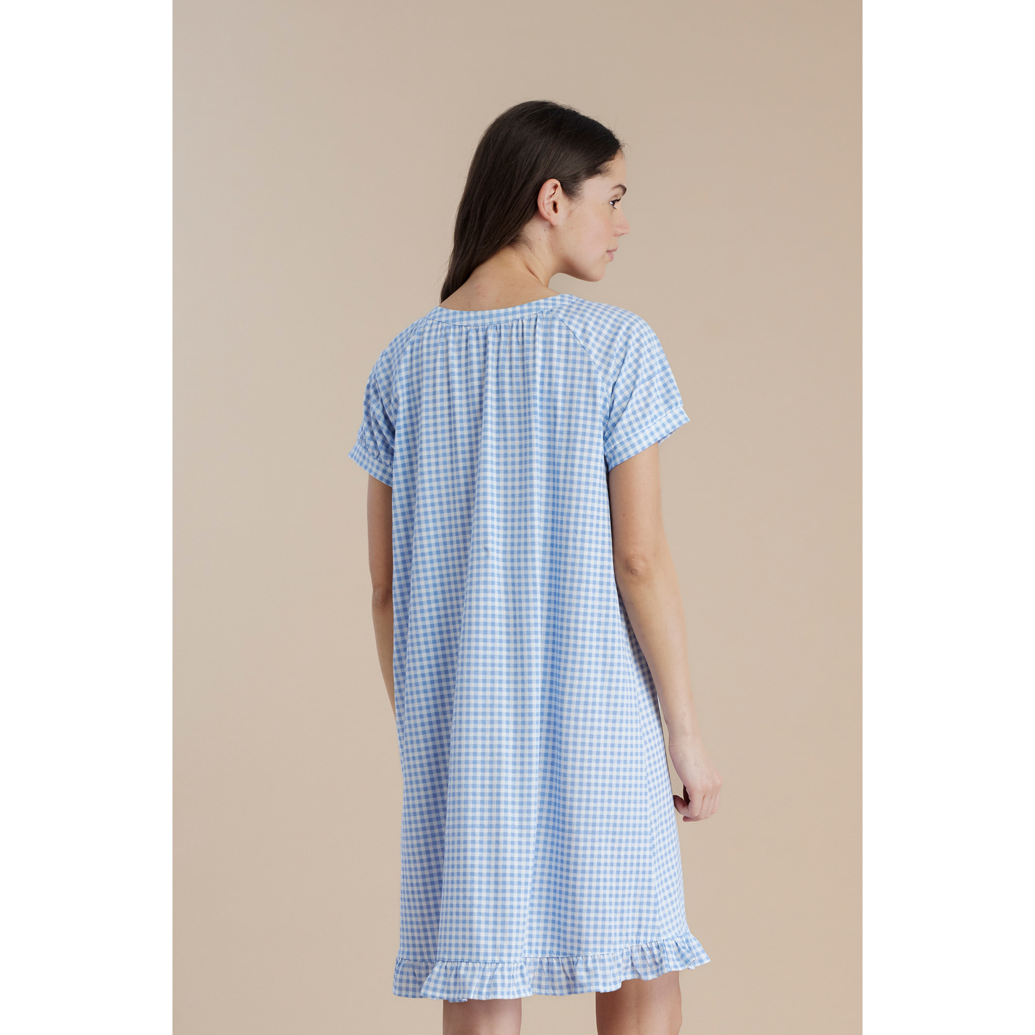 Camicia da notte donna in cotone con manica corta e abbottonatura centrale articolo stampa vichy Noidinotte
