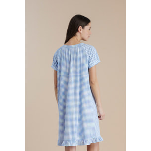 Camicia da notte donna in cotone con manica corta e abbottonatura centrale articolo stampa vichy Noidinotte