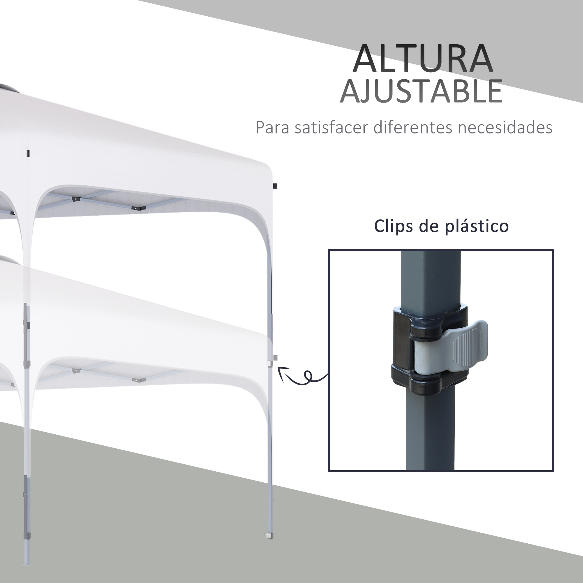 Cenador Plegable Jardín 2,5x2,5x2,68 m Protección UV 50+ Altura Ajustable Blanco