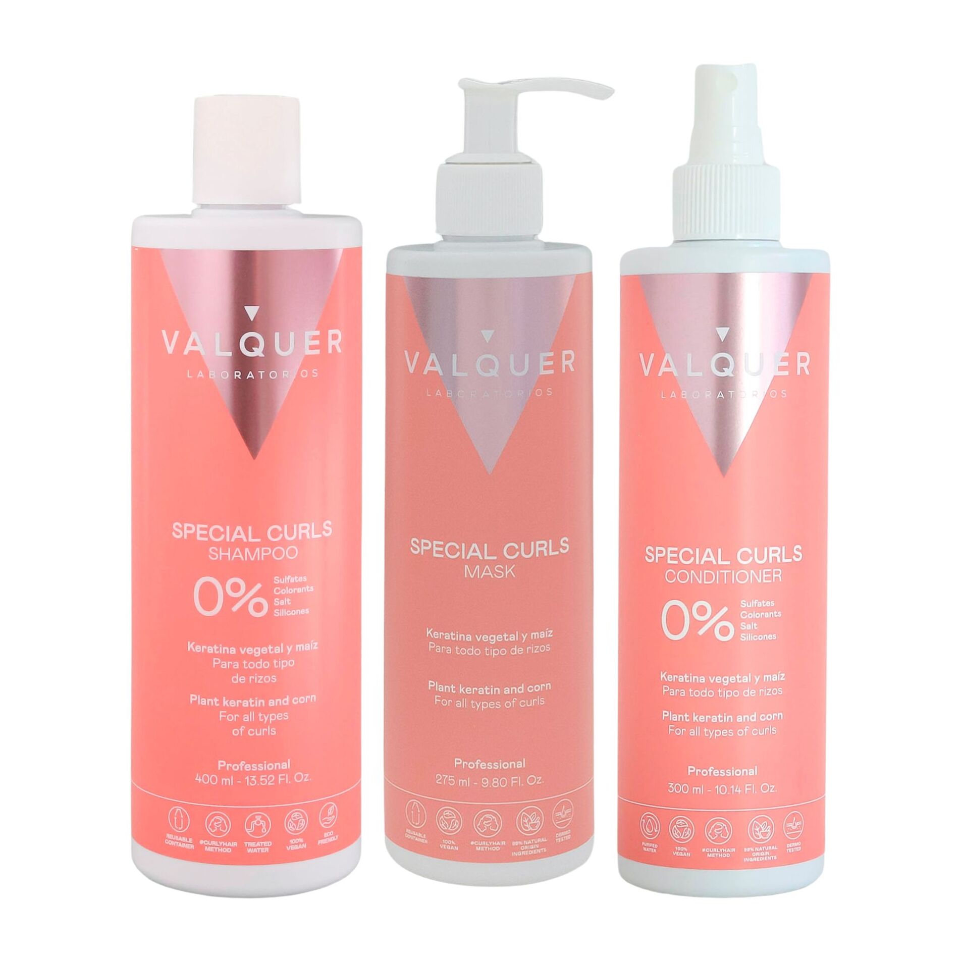 Valquer Pack curly Champú, mascarilla y acondicionador para cabellos rizados - 400 ml + 290 ml + 300 ml