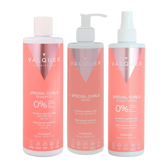 Valquer Pack curly Champú, mascarilla y acondicionador para cabellos rizados - 400 ml + 290 ml + 300 ml