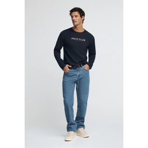 Camiseta azul marino de manga larga con logo Established 2012 Polo Club