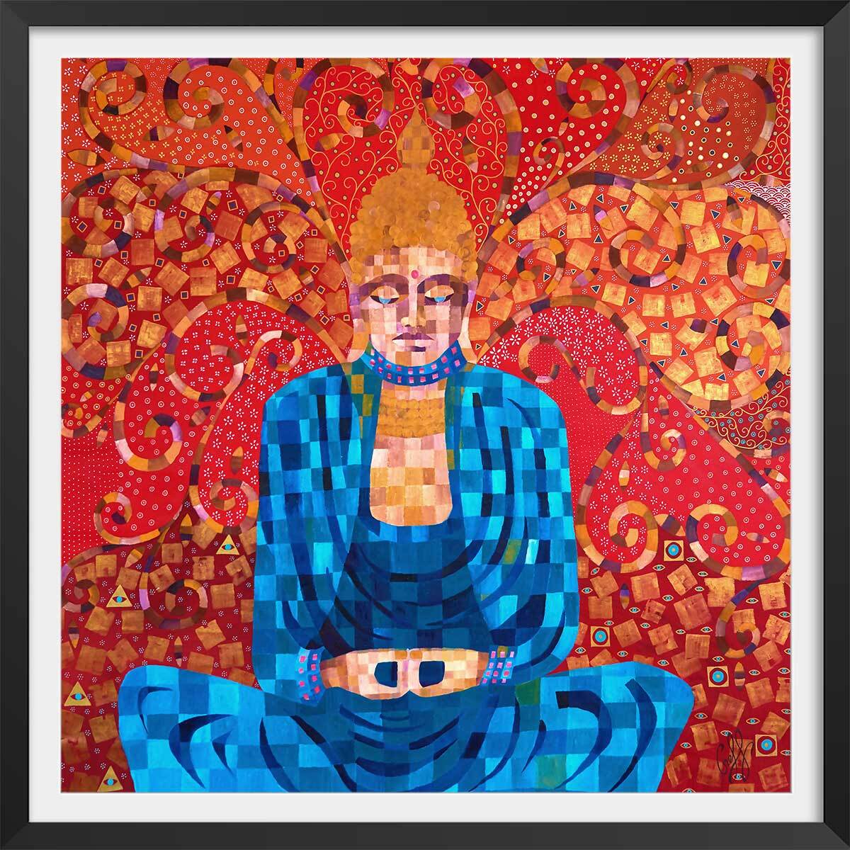 Affiche deco voyage en terre de bouddha Affiche + cadre en bois - Noir