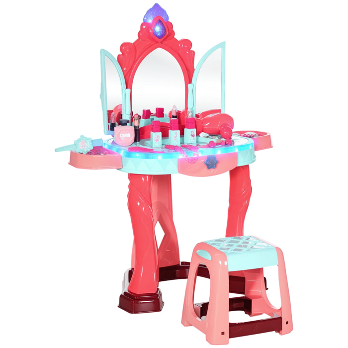 Coiffeuse enfant miroir triptyque avec tabouret effets sons lumières