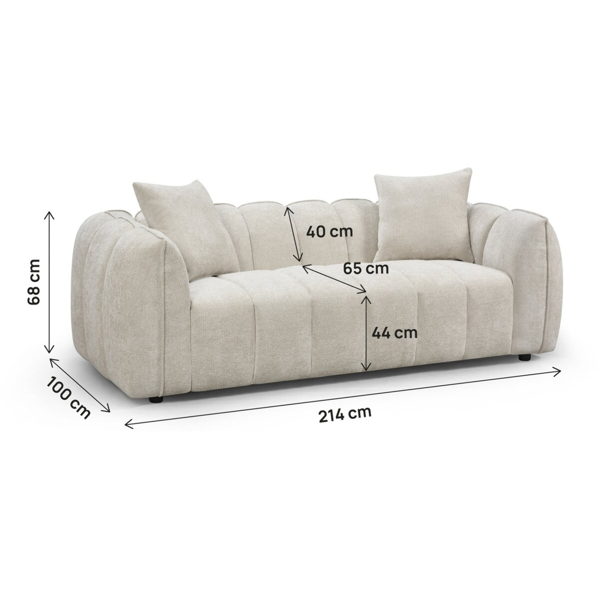 Canapé droit en tissu style bubble "Balzac" - 3 places - Beige