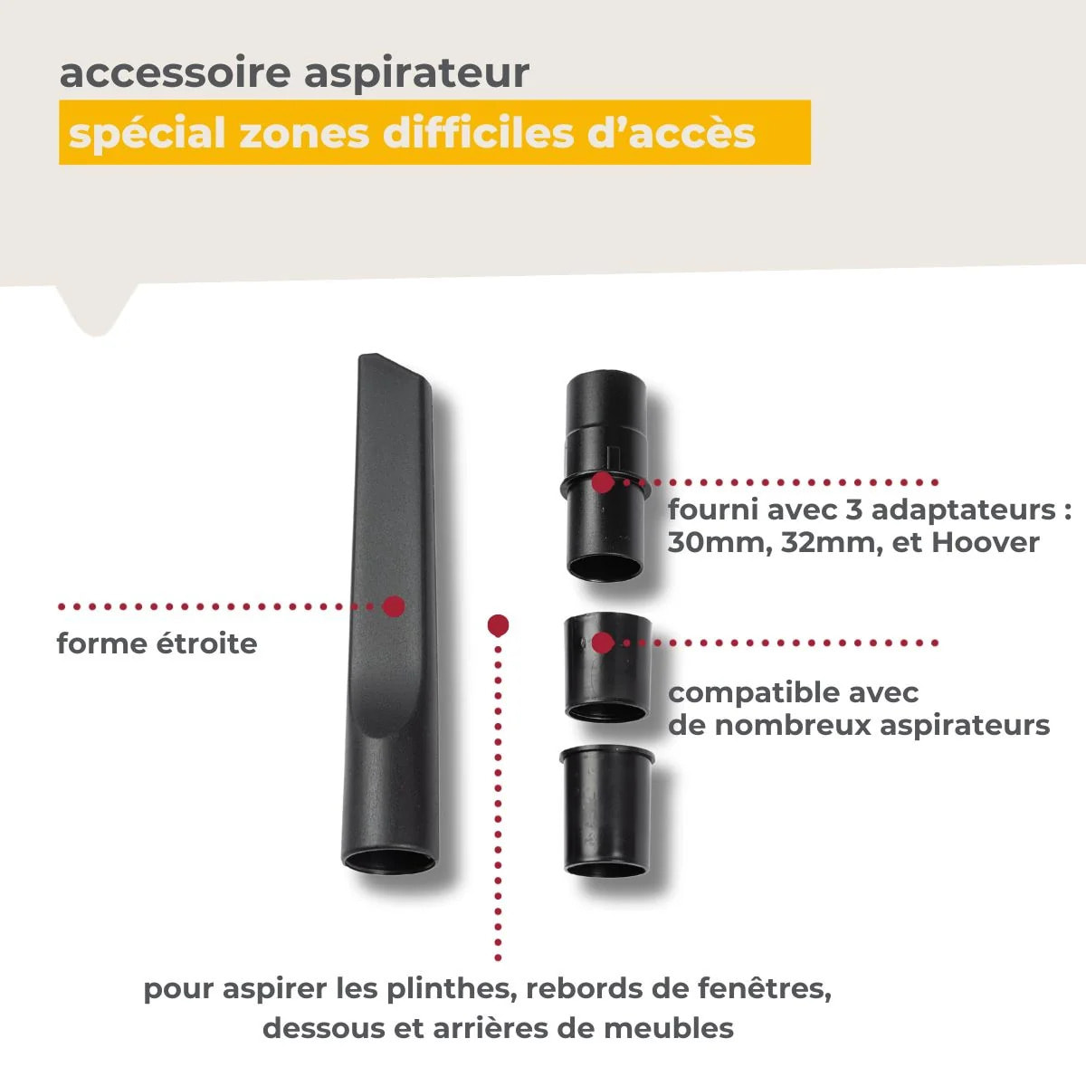 Suceur aspirateur plat pour plinthes compatible avec de nombreux aspirateurs TopFilter
