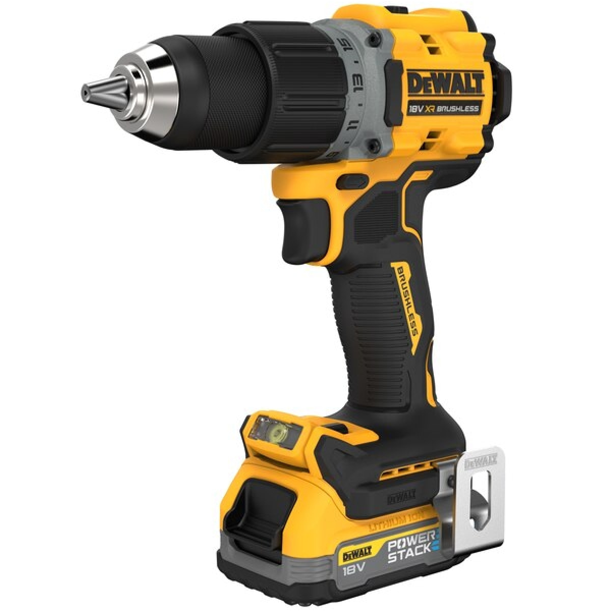 Perceuse visseuse compacte XR 18V 1.7Ah Li-Ion brushless Powerstack DEWALT - DCD800E2T-QW