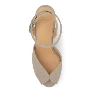 Sandalias de cuña de mujer Blossom en lino metalizado con cierre de pulsera