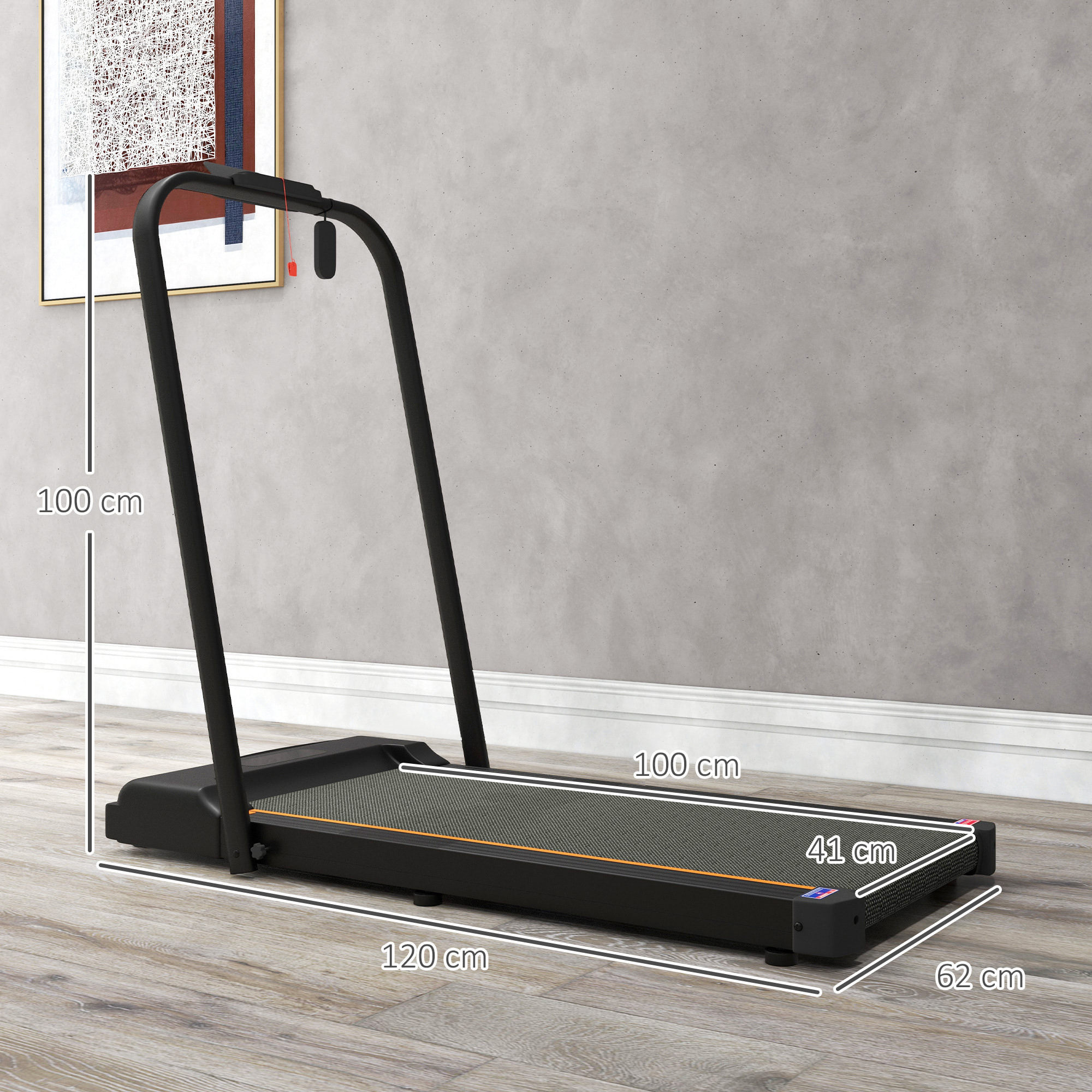 Tapis de marche électrique pliable 1800W - V. max. 6Km/h - écran LED multifonction, télécommande, support iPad - orange noir