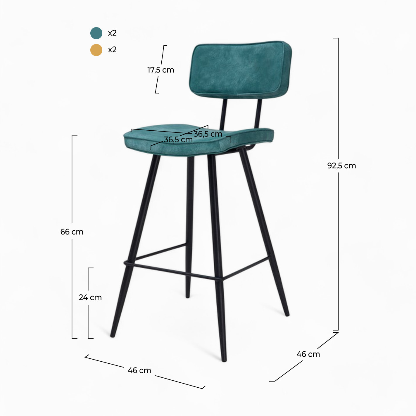 Pack 4 chaises pour îlot central bleues et jaunes 66 cm - Texas