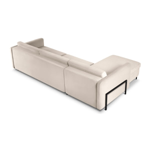 Canapé d'angle gauche convertible "Yanis" 5 places en velours beige