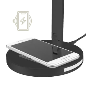 BLUCO KODA Flexo Led Regulable con Control Táctil. Lámpara de Escritorio con Cargador Inalámbrico para Móviles Negro 15W