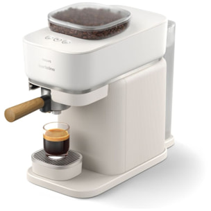 Machine à expresso PHILIPS Baristina BAR302/20 cafetière à grain Blanche + Porte-filtre Bois de Hêtre