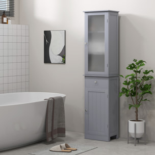 Meuble colonne de salle de bain placard porte acrylique 2 étagères placard porte 1 étagère tiroir MDF gris