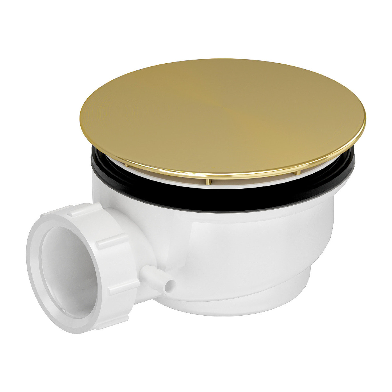 Bonde de Receveur Diamètre 90 mm - Capot Or Doré Brossé - Evacuation Horizontale