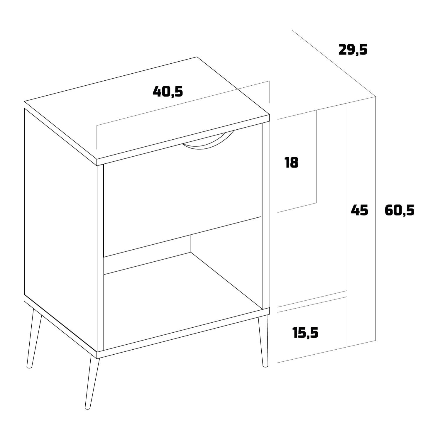 Andrea - Comodino da design in legno con cassetto ed ampio ripiano.