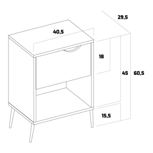 Andrea - Comodino da design in legno con cassetto ed ampio ripiano.