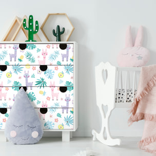 Sticker meuble enfant lamas et feuilles de palmiers 40 x 60 cm