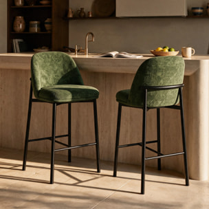 Lot de 2 chaises pour îlot central 67 cm en tissu vert sapin - Noah