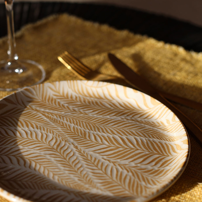 Service de table 36 pièces en grès à motif jaune SAVANE