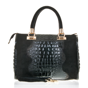 Anacapri Bolso tote Mujer.Piel auténtica Gamuza Grabado Cocodrilo