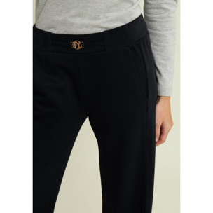 Pantaloni wide leg in viscosa con dettagli in ciniglia