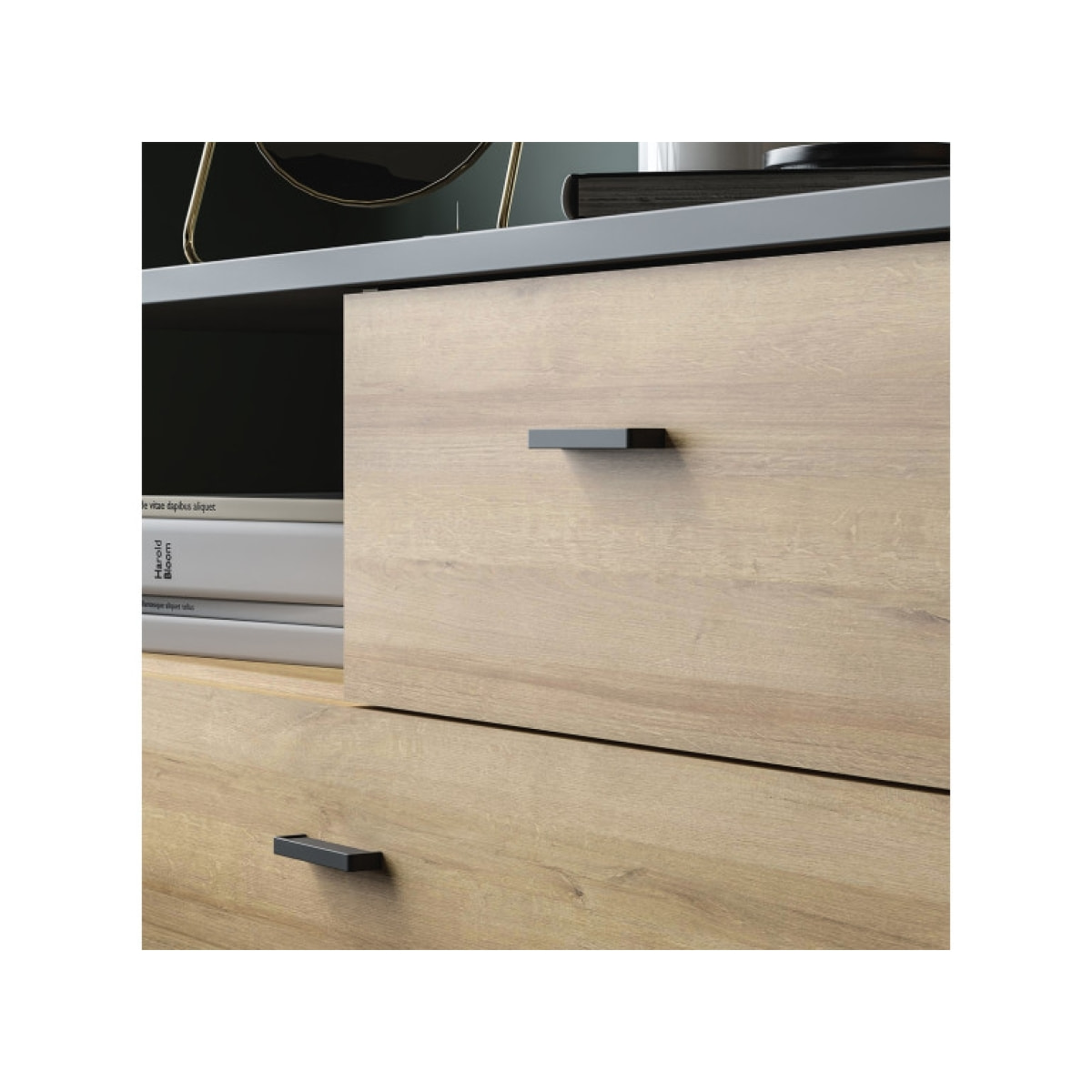 Commode bois effet chêne et noir 3 tiroirs - MIAMI