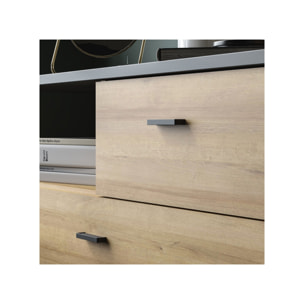 Commode bois effet chêne et noir 3 tiroirs - MIAMI