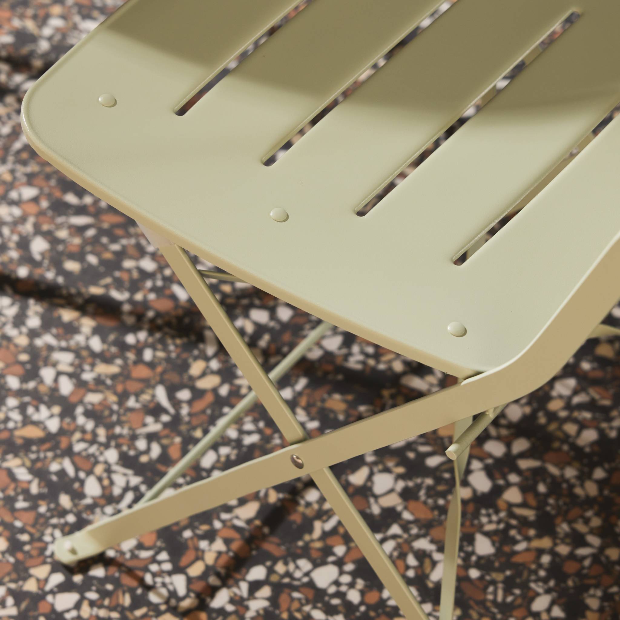 Table de jardin bistrot pliante ronde acier + 2 assises BALCONEA