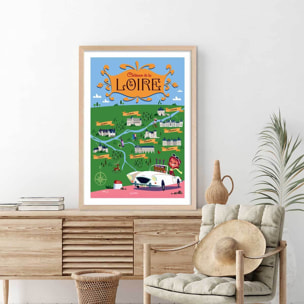 Poster sur la route des chateaux de la loire Affiche sous cadre bois