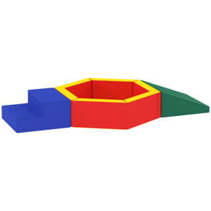 Parcours motricité mousse revêtement synthétique - piscine à balles, rampe, escalier - quadricolore